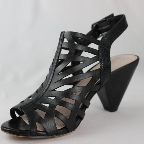 Vince Camuto 'VCelem' Solid Snake Black Straps Sandals with Pyramid Heel - Picture 1 of 5